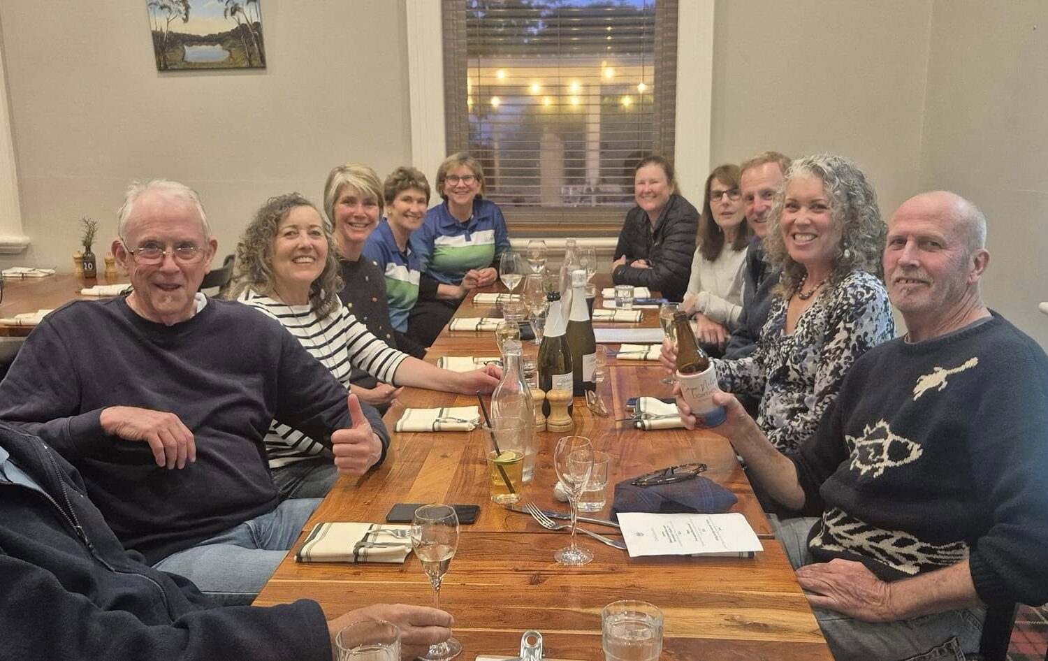 walkers enjoy the last dinner of the trip in penola